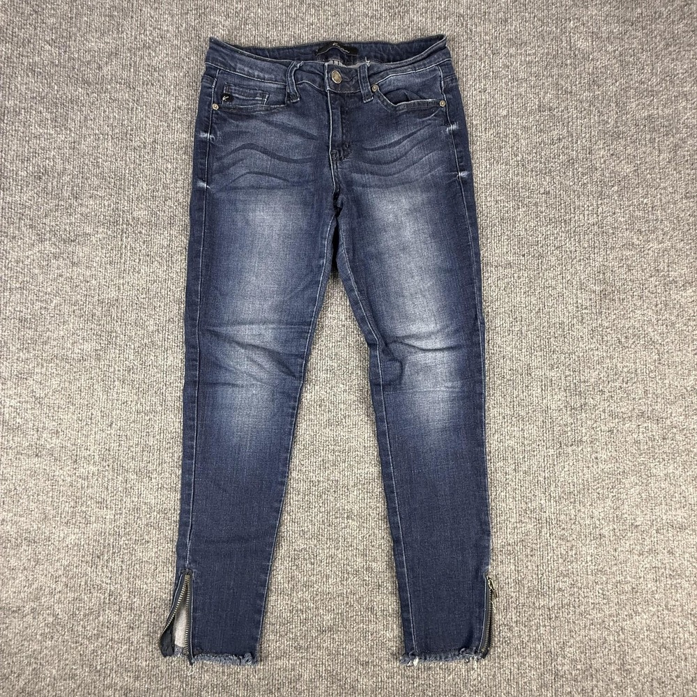 KanCan Jeans Womens 27 Blue Mid Rise Skinny Ankle Zip Frayed Hem KC6051HLD